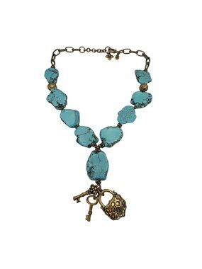 Patricia Nash Turquoise Necklace Gold-Tone Lock  Key Charm Pendant 19" Southwest
